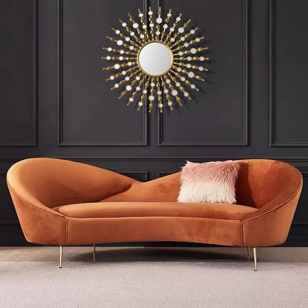 93" Velvet Upholstered Curved Sofa with Gold Legs