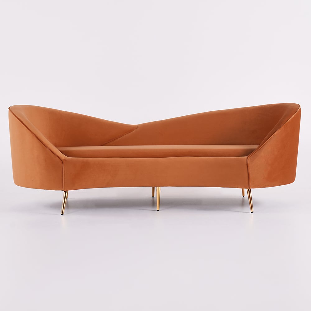 93" Velvet Upholstered Curved Sofa with Gold Legs