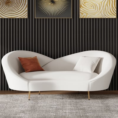 93" Velvet Upholstered Curved Sofa with Gold Legs