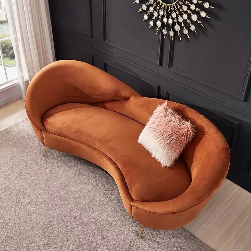 93" Velvet Upholstered Curved Sofa with Gold Legs