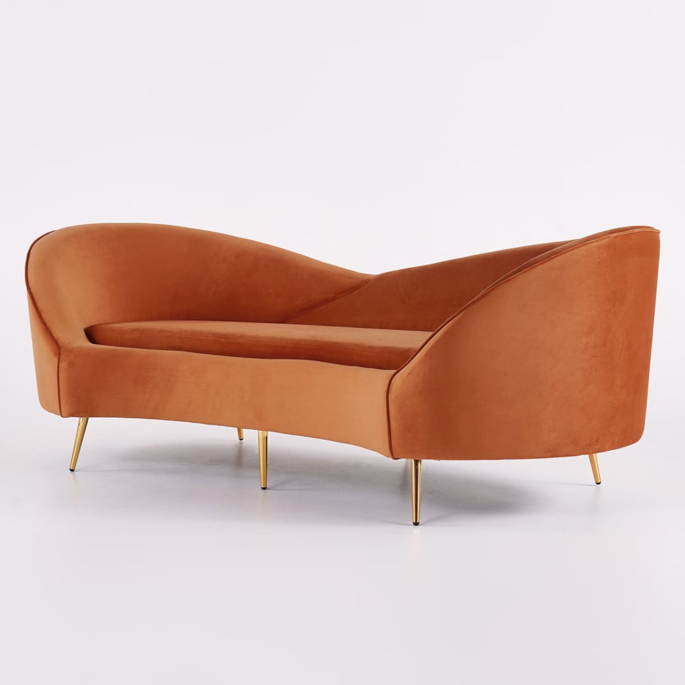 93" Velvet Upholstered Curved Sofa with Gold Legs