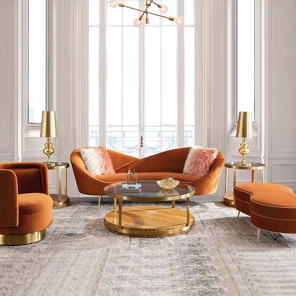 93" Velvet Upholstered Curved Sofa with Gold Legs
