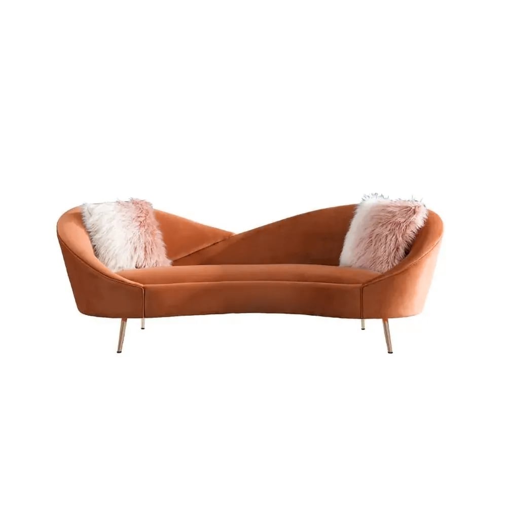 93" Velvet Upholstered Curved Sofa with Gold Legs