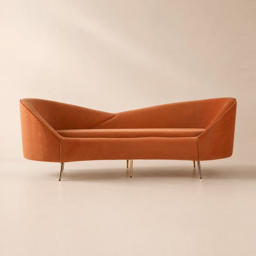 93" Velvet Upholstered Curved Sofa with Gold Legs