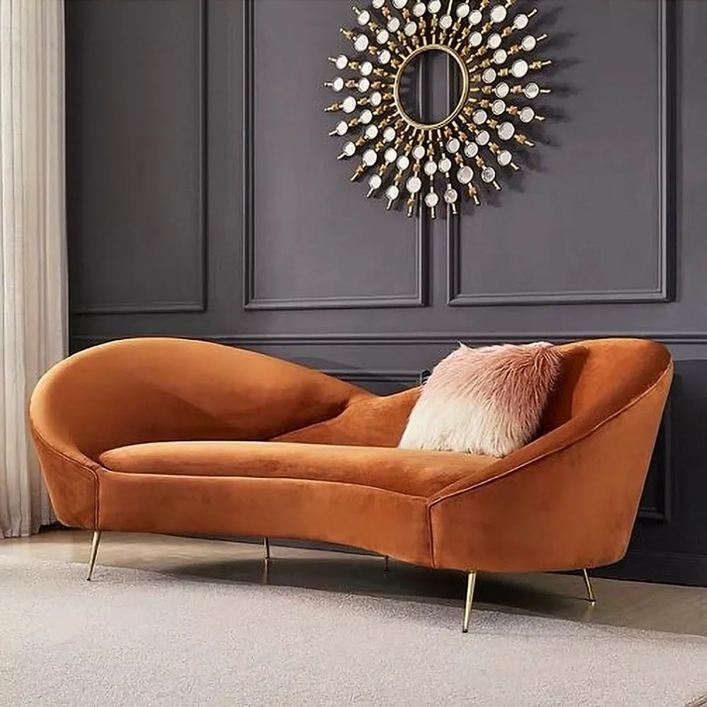 93" Velvet Upholstered Curved Sofa with Gold Legs